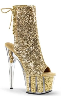 Discount 🔔 Pleaser ADORE-1018G Gold Glitter Ankle 🥾 Boots 🔥