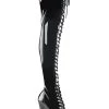 New 🎁 Pleaser ADORE-3023 Blk Str Pat/Blk Thigh High 🥾 Boots 👏