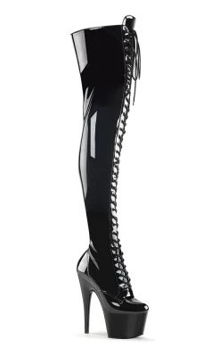 New 🎁 Pleaser ADORE-3023 Blk Str Pat/Blk Thigh High 🥾 Boots 👏