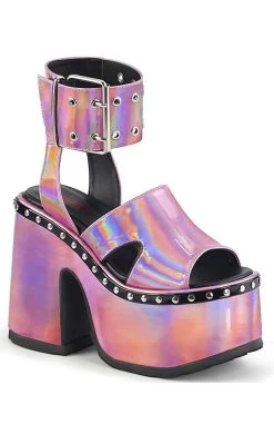 Best reviews of 😀 Demonia CAMEL-102 Pink Holo Platform Slides 👏