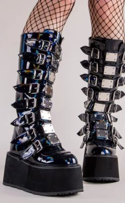 Flash Sale 🧨 Demonia DAMNED-318 Black Holographic 🥾 Boots ❤️