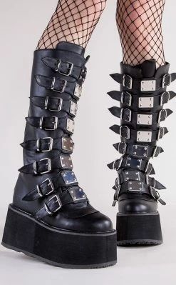 Hot Sale 🎁 Demonia DAMNED-318 Black Vegan Leather 🥾 Boots 🛒