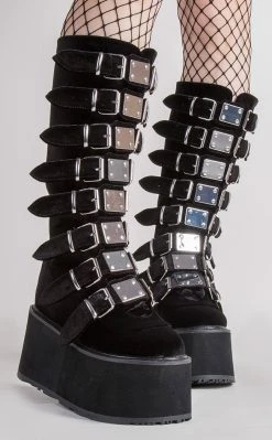 Best Sale 🧨 Demonia DAMNED-318 Black Velvet 🥾 Boots ⭐