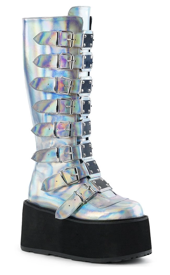 Cheapest π₯° Demonia DAMNED-318 Silver Holographic π₯Ύ Boots π 1 Cheapest π₯° Demonia DAMNED-318 Silver Holographic π₯Ύ Boots π