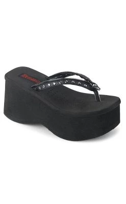 Best Pirce 😍 Demonia FUNN-33 Black Platform Slide 🩴 Sandals 🔔