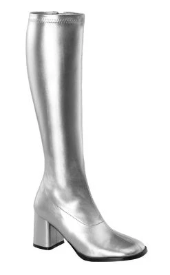 Best Sale 😀 Funtasma GOGO-300 Silver Stretch PU Gogo 🥾 Boots ❤️