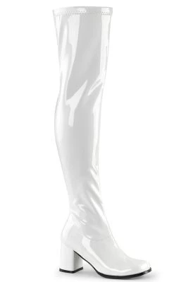 Outlet 😉 Funtasma GOGO-3000 White Stetch Patent Thigh High 🥾 Boots ❤️