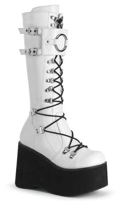 Coupon ⌛ Demonia KERA-200 White Knee High Platform 🥾 Boots 💯