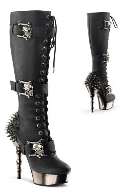 Budget ✔️ Demonia MUERTO-2028 Black & Pewter Skull Knee High 🥾 Boots 💯