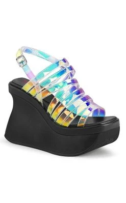 Coupon 🔥 Demonia PACE-33 Transparent Holographic Vegan Wedge 🩴 Sandals 😉