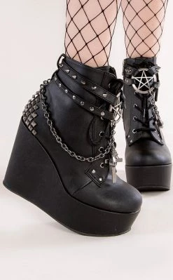 Outlet 👏 Demonia POISON-101 Black Vegan Leather Platform Ankle 🥾 Boots 🧨