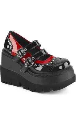 Coupon 🧨 Demonia SHAKER-27 Black/Red Patent Platform Mary Janes ✨