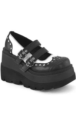 Promo 🔥 Demonia SHAKER-27 Black/White Matte Platform Mary Janes 🎁