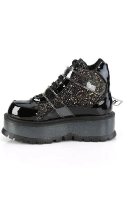 Cheapest 🛒 Demonia SLACKER-50 Black Patent/ Black Multi Glitter Ankle 🥾 Boots 🌟 -gothic-alternative-shoes Shop SLACKER 50 Black Patent Black Multi Glitter Ankle Boots Demonia 3 650x