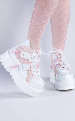 Hot Sale ⌛ Demonia SLACKER-50 White Holo/Multi Glitter Ankle 🥾 Boots 🤩