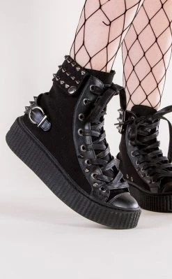 Deals ⌛ Demonia SNEEKER-266 Black Canvas Creeper 👟 Sneakers ⭐