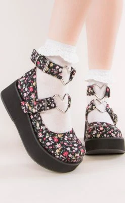 Best deal 🎁 Demonia SPRITE-02 Floral Fabric Platform Mary Janes 😉
