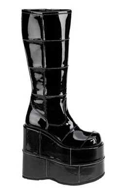 Best deal ⌛ Demonia STACK-301 Black Patent Platform 🥾 Boots 😀