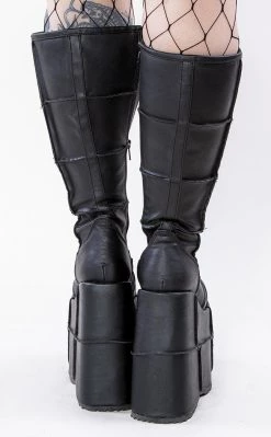 Discount 🤩 Demonia STACK-301 Black Vegan Leather Platform 🥾 Boots 🔥 -gothic-alternative-shoes Shop STACK 301 Black Vegan Leather Platform Boots Demonia 3 650x