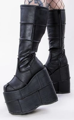 Discount 🤩 Demonia STACK-301 Black Vegan Leather Platform 🥾 Boots 🔥