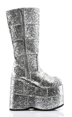Cheapest 🎉 Demonia STACK-301G Silver Glitter Platform 🥾 Boots 🤩 -gothic-alternative-shoes Shop STACK 301G Silver Glitter Platform Boots Demonia 5 650x
