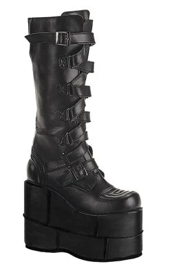 Best Pirce 🥰 Demonia STACK-308 Black Vegan Leather Platform 🥾 Boots 👏