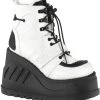 Cheap 🔔 Demonia STOMP-13 White Vegan Leather Platform Ankle 🥾 Boots 🎉