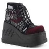 Wholesale ⭐ Demonia STOMP-18 Burgundy Velvet Platform Ankle 🥾 Boots 🎁