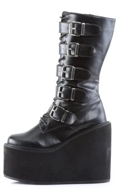 Best deal 🤩 Demonia SWING-220 Black Vegan Leather Platform Knee High 🥾 Boots ✨ -gothic-alternative-shoes Shop SWING 220 Black Vegan Leather Platform Knee High Boots Demonia 3 650x