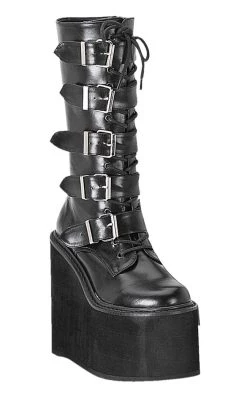 Best deal 🤩 Demonia SWING-220 Black Vegan Leather Platform Knee High 🥾 Boots ✨