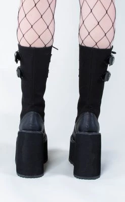 Budget 😍 Demonia SWING-221 Black Canvas Platform Knee High 🥾 Boots ❤️ -gothic-alternative-shoes Shop SWING 221 Black Canvas Platform Knee High Boots Demonia 6 650x