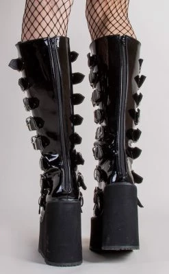 Deals 🔥 Demonia SWING-815 Black Patent Trinity Platform Knee High 🥾 Boots 🥰 -gothic-alternative-shoes Shop SWING 815 Black Patent Trinity Platform Knee High Boots Demonia 5 650x
