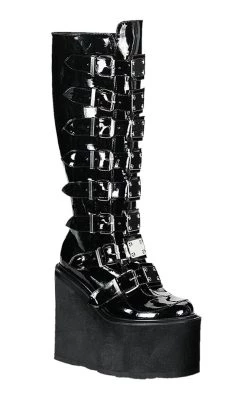 Deals 🔥 Demonia SWING-815 Black Patent Trinity Platform Knee High 🥾 Boots 🥰 -gothic-alternative-shoes Shop SWING 815 Black Patent Trinity Platform Knee High Boots Demonia 6 650x