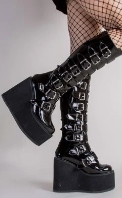 Deals 🔥 Demonia SWING-815 Black Patent Trinity Platform Knee High 🥾 Boots 🥰