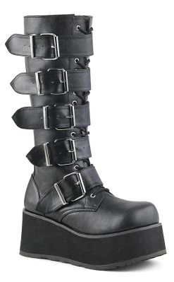 Best Sale ⌛ Demonia TRASHVILLE-518 Black Vegan Leather Platform Knee High 🥾 Boots 💯 -gothic-alternative-shoes Shop TRASHVILLE 518 Black Vegan Leather Platform Knee High Boots Demonia 3 650x