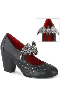 Coupon 💯 Demonia VIVIKA-32 Black Vegan Leather Studded Bat Mary Jane 👠 Heels 🤩