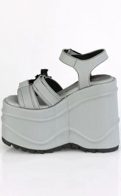 Budget 😍 Demonia WAVE-13 Grey Reflective Platform 🩴 Sandals 🎁 -gothic-alternative-shoes Shop WAVE 13 Grey Reflective Platform Sandals Demonia 3 650x