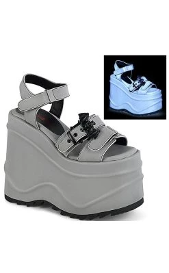Budget 😍 Demonia WAVE-13 Grey Reflective Platform 🩴 Sandals 🎁