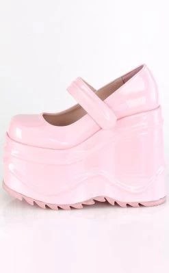 Discount 👍 Demonia WAVE-32 Baby Pink Holographic Platform Mary Janes ✨ -gothic-alternative-shoes Shop WAVE 32 Baby Pink Holographic Platform Mary Janes Demonia 3 650x