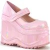 Discount 👍 Demonia WAVE-32 Baby Pink Holographic Platform Mary Janes ✨